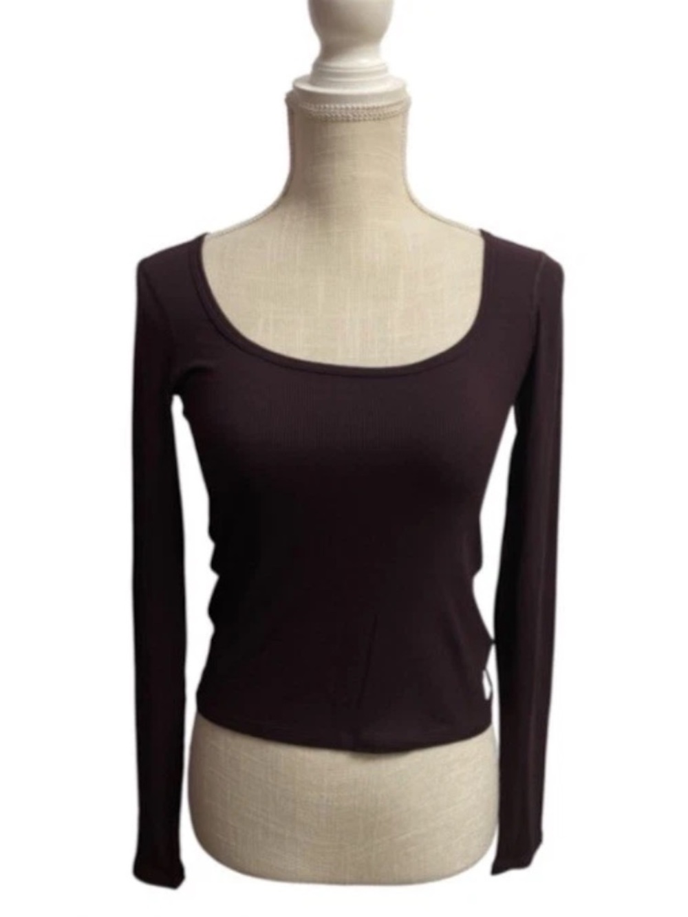NEW! Vuori Women's Long Sleeve Pose Scoop Tee Burgundy Size XS Ribbed